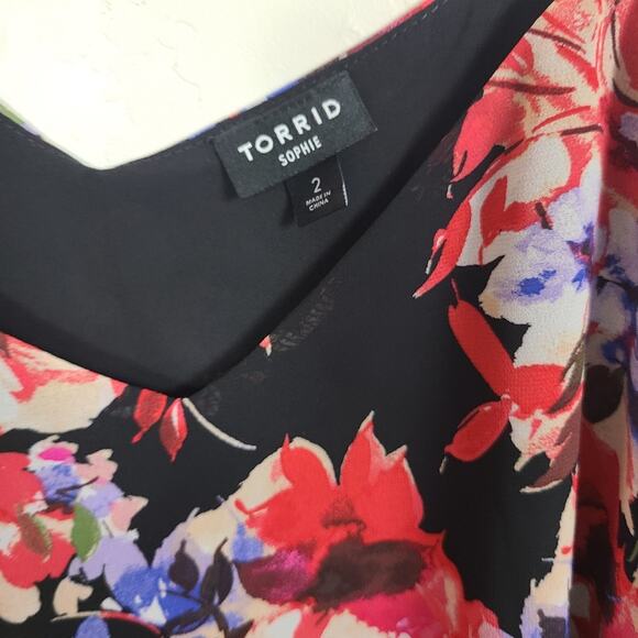 Torrid Sophie Spaghetti Strap Top Black Red Floral Chiffon Romantic Whimsy 2X - Picture 6 of 14